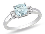 Aquamarine Ring 4/5 Carat (ctw) with Diamonds in Sterling Silver